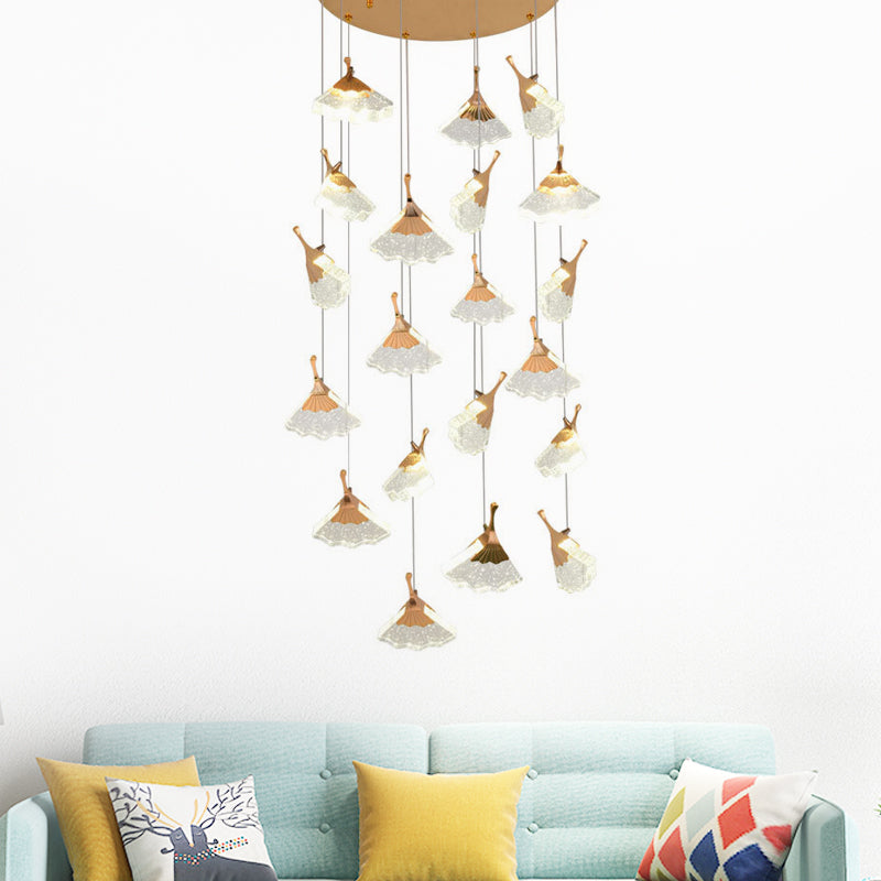 Contemporary Gold Ginkgo Leaf Stair Pendant Light - 24 Heads Acrylic Suspension Lamp