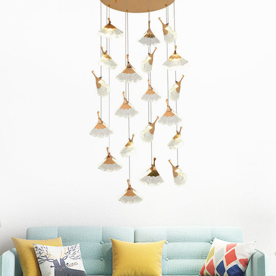 Contemporary Gold Ginkgo Leaf Stair Pendant Light - 24 Heads Acrylic Suspension Lamp