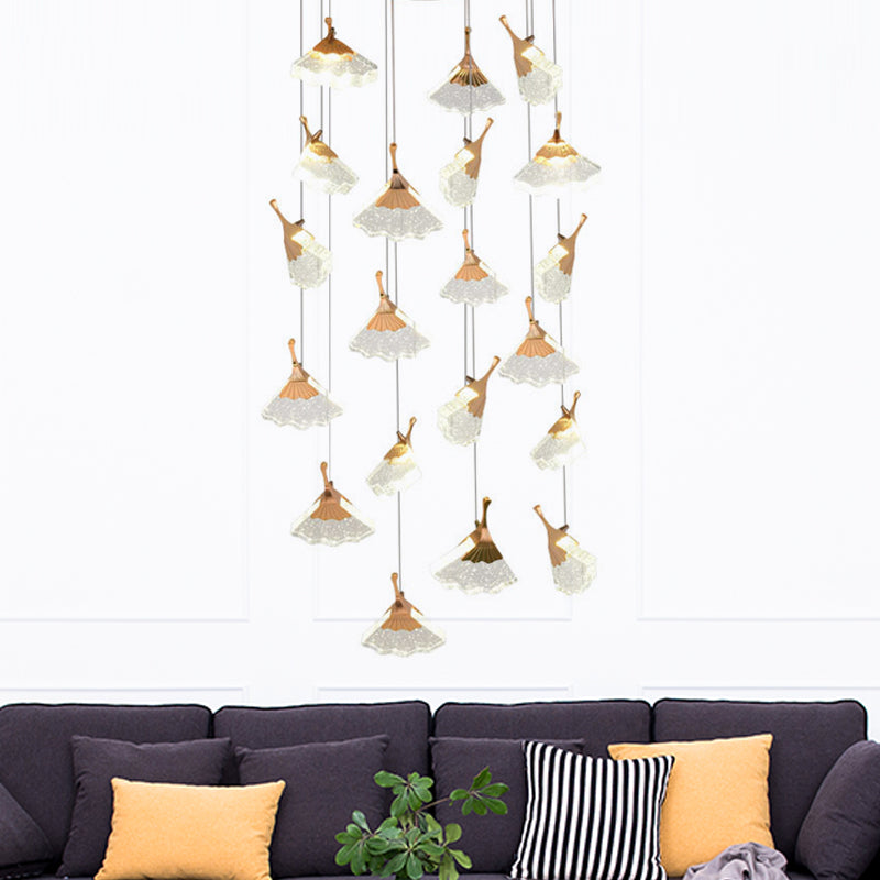 Contemporary Gold Ginkgo Leaf Stair Pendant Light - 24 Heads Acrylic Suspension Lamp