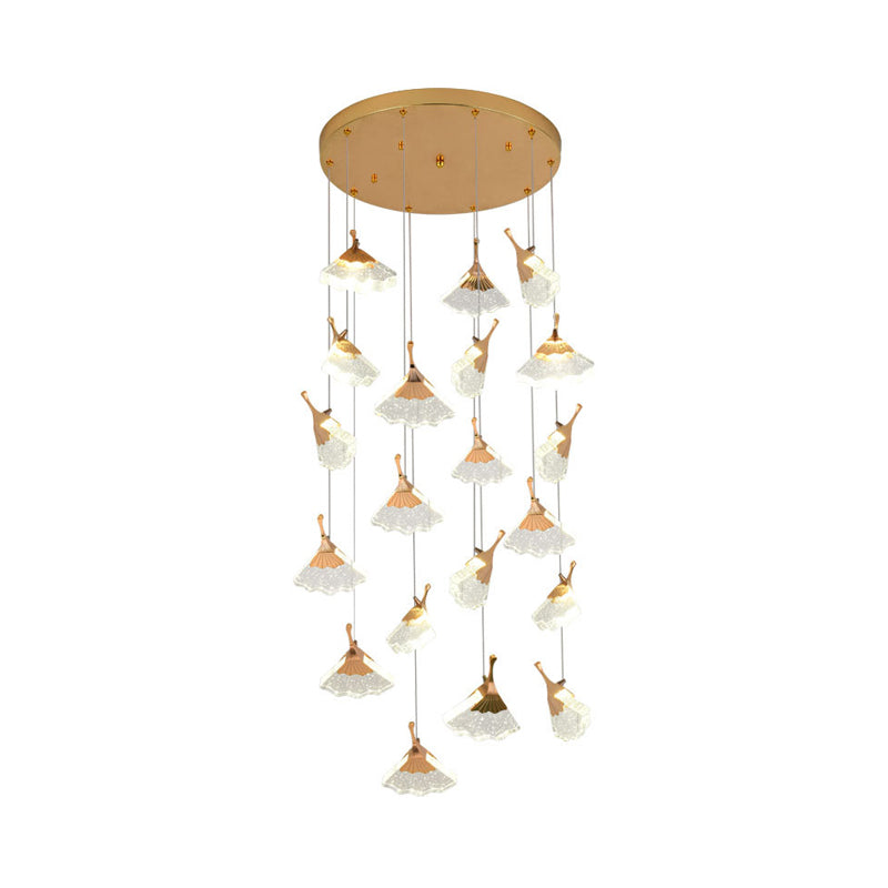Contemporary Gold Ginkgo Leaf Stair Pendant Light - 24 Heads Acrylic Suspension Lamp