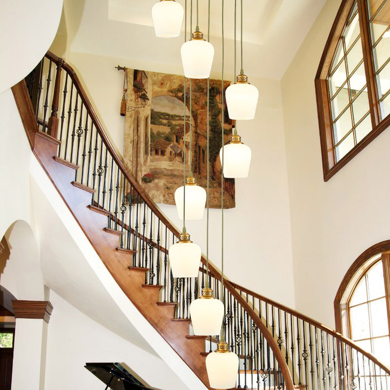 Modern 8-Light Tulip Shade Pendant Chandelier With White Glass