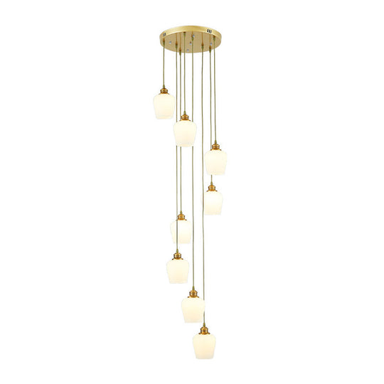 Modernist White Glass Multi Light Pendant Chandelier With 8-Light Tulips Shades