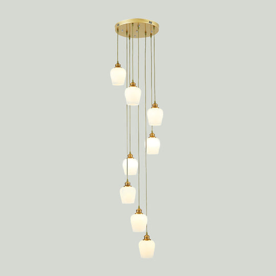 Modernist White Glass Multi Light Pendant Chandelier With 8-Light Tulips Shades