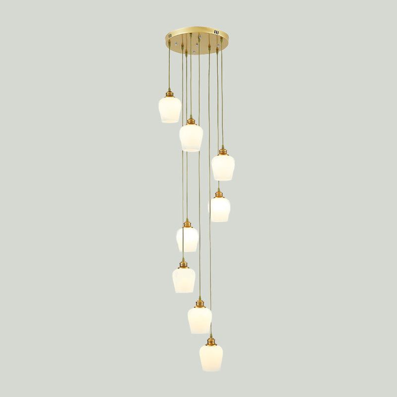 Modern 8-Light Tulip Shade Pendant Chandelier With White Glass