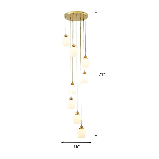 Modern 8-Light Tulip Shade Pendant Chandelier With White Glass