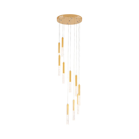 Modern Acrylic Gold Slim Tube Hanging Pendant Chandelier - 10 Lights Stair Multi Light Fixture