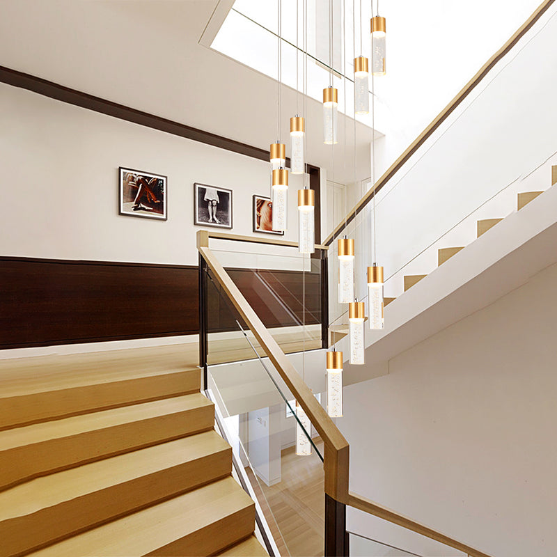 Modernist Gold/Silver Tube Stair Pendant Light With Spiral Design - 12 Heads