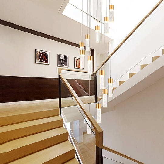 Modernist Gold/Silver Tube Stair Pendant Light With Spiral Design - 12 Heads