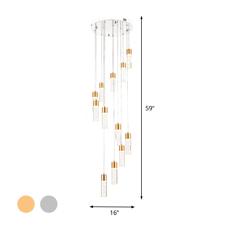 Modernist Gold/Silver Spiral Tube Pendant Lighting - 12 Heads Acrylic Multiple Hanging Lamp For