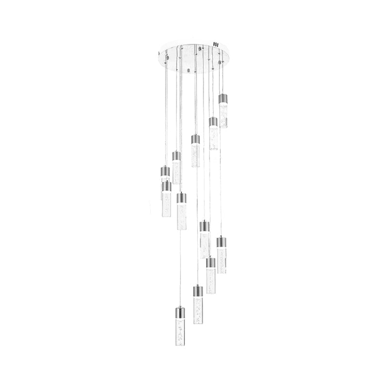 Modernist Gold/Silver Tube Stair Pendant Light With Spiral Design - 12 Heads