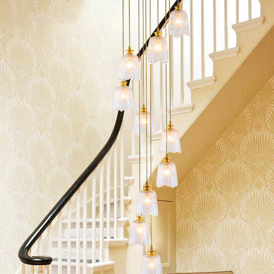 Modern Gold Crystal Pendant Ceiling Lamp - Spiral 10-Light Multiple Hanging Design