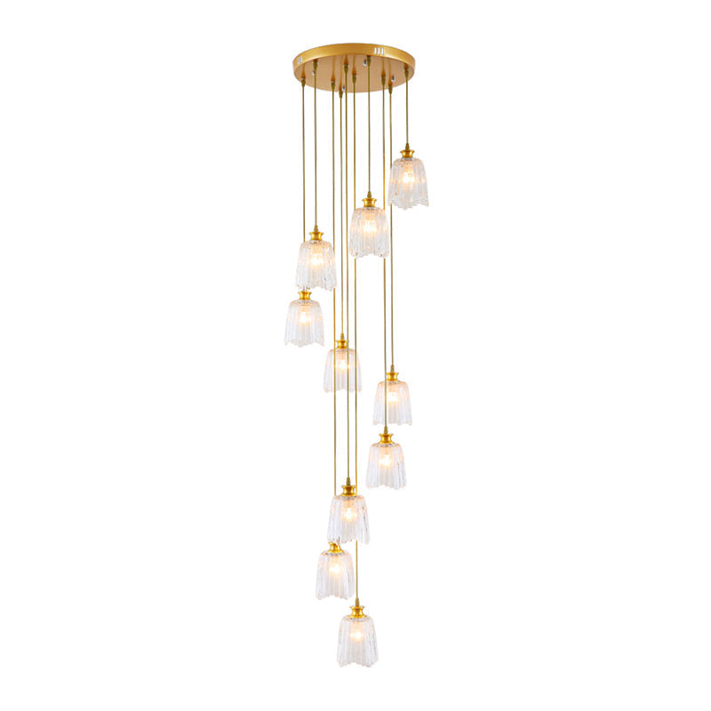 Modern Gold Crystal Pendant Ceiling Lamp - Spiral 10-Light Multiple Hanging Design