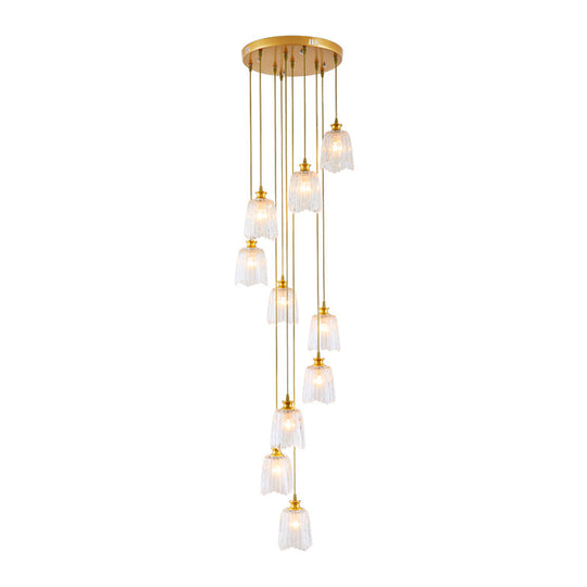 Modern Gold Crystal Pendant Ceiling Lamp - Spiral 10-Light Multiple Hanging Design