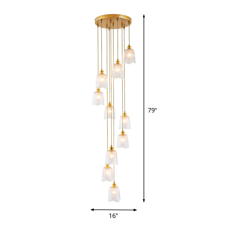 Modern Gold Crystal Spiral Pendant Ceiling Lamp With 10 Hanging Lights