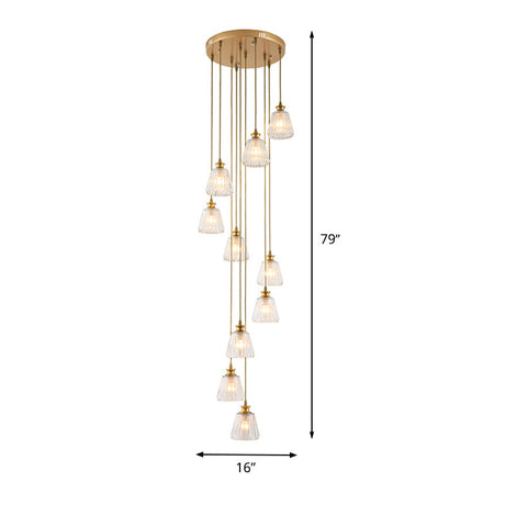 Contemporary 10-Head Crystal Gold Pendant Lamp Fixture In Cup Shape