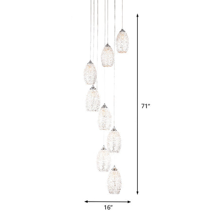Contemporary Metallic Egg-Shaped Stair Pendant With 8 Bulbs Silver Hanging Lamp