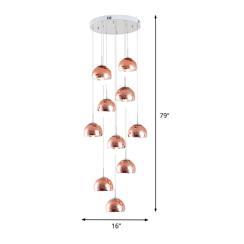 Minimalist Metal 10-Light Rose Gold Stair Cluster Pendant Ceiling Light