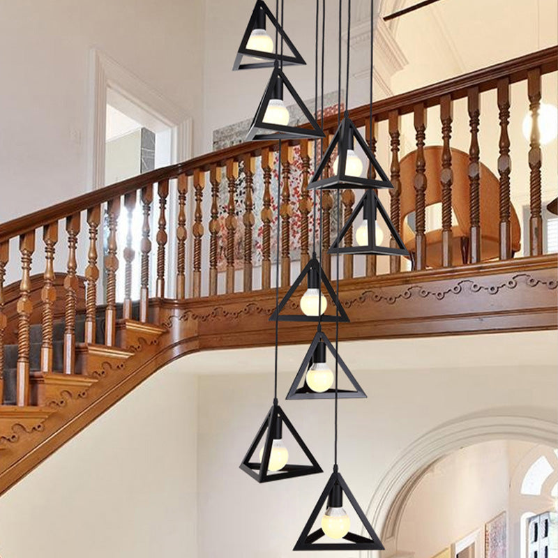 Modern Triangle Frame Suspension Lamp - 8 Lights Metal Black