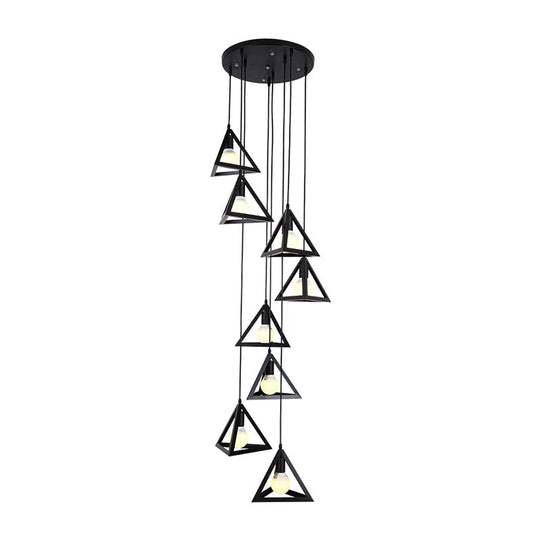 Black Metal Triangle Suspension Lamp - Modern Design 8 Lights Multi Hanging Light Fixture