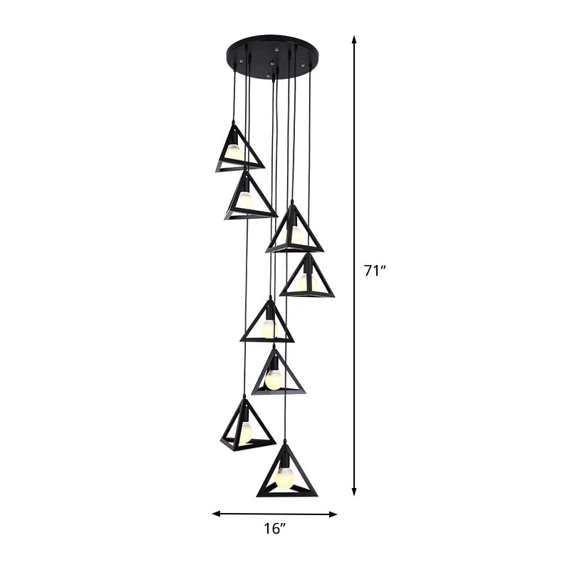 Black Metal Triangle Suspension Lamp - Modern Design 8 Lights Multi Hanging Light Fixture