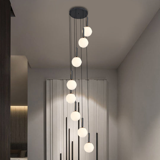 Spiral Multi Light Pendant With Lattice Glass - White/Clear Modern Design 8/9 Heads Black Hanging