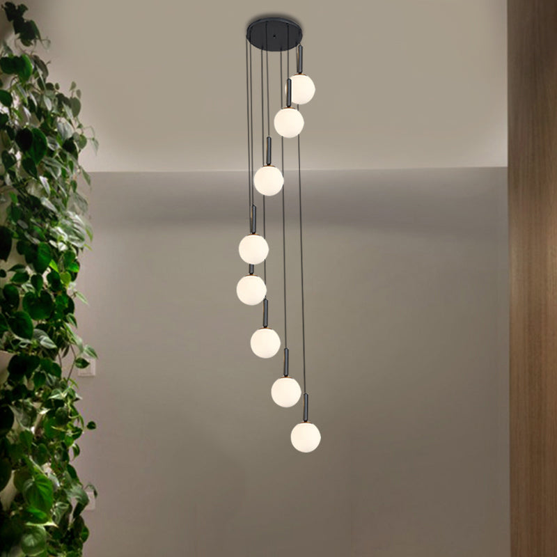 Spiral Multi Light Pendant With Lattice Glass - White/Clear Modern Design 8/9 Heads Black Hanging