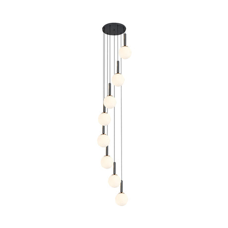 Spiral Multi Light Pendant With Lattice Glass - White/Clear Modern Design 8/9 Heads Black Hanging