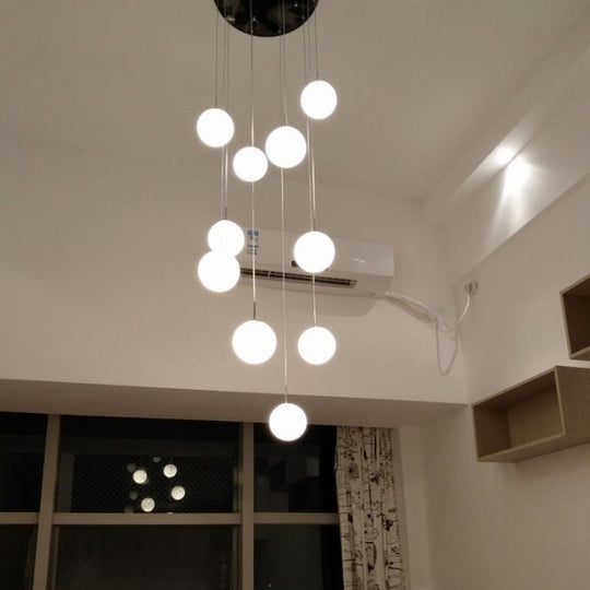 Modern Silver Meteor Shower Pendant Lamp Set - 10 Head Cluster With White Glass