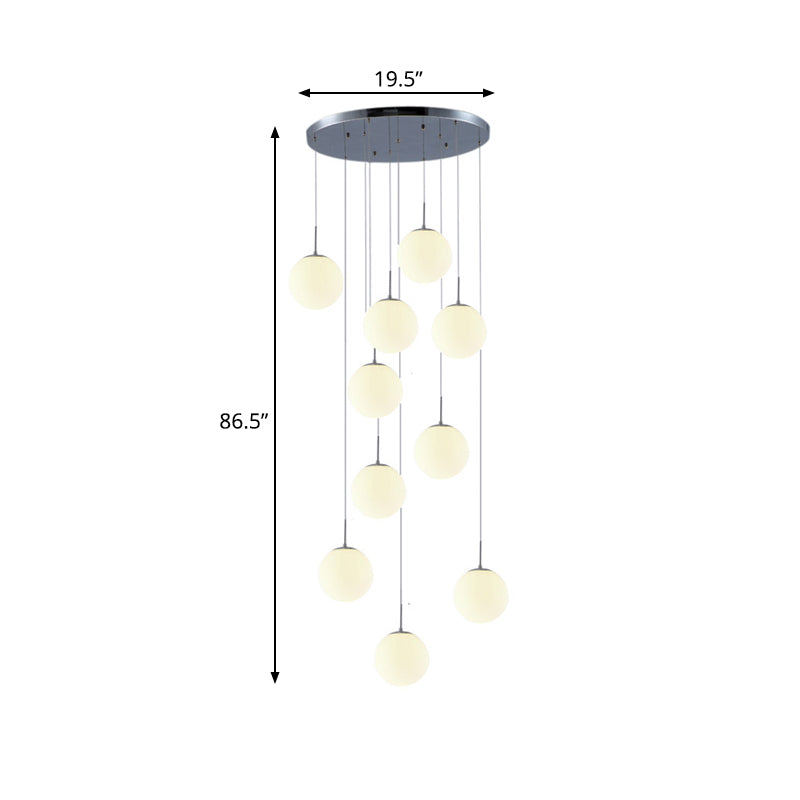 Modern Silver Meteor Shower Pendant Lamp Set - 10 Head Cluster With White Glass