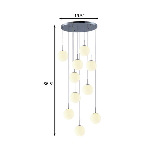 Modern Silver Meteor Shower Pendant Lamp Set - 10 Head Cluster With White Glass
