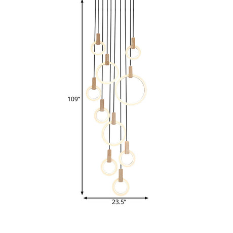 Simple White Acrylic Cluster Pendant Light - 10 Heads Living Room Ceiling Lamp Round/Linear Canopy