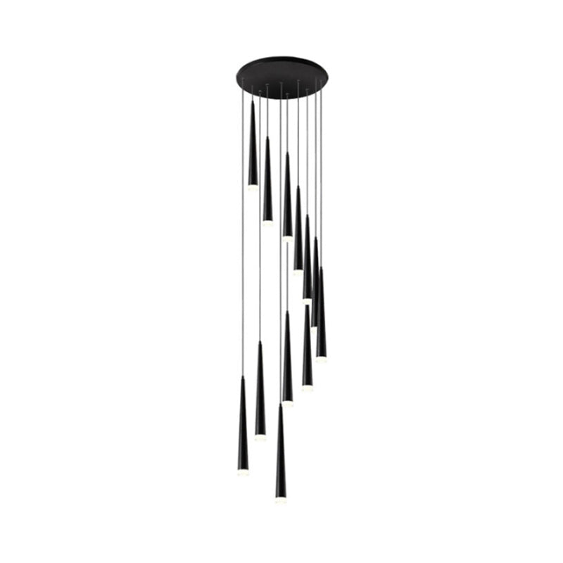 Contemporary Acrylic Black Pendant Lamp With Spiral Design - 9/12/18 Lights Ideal For Stairs
