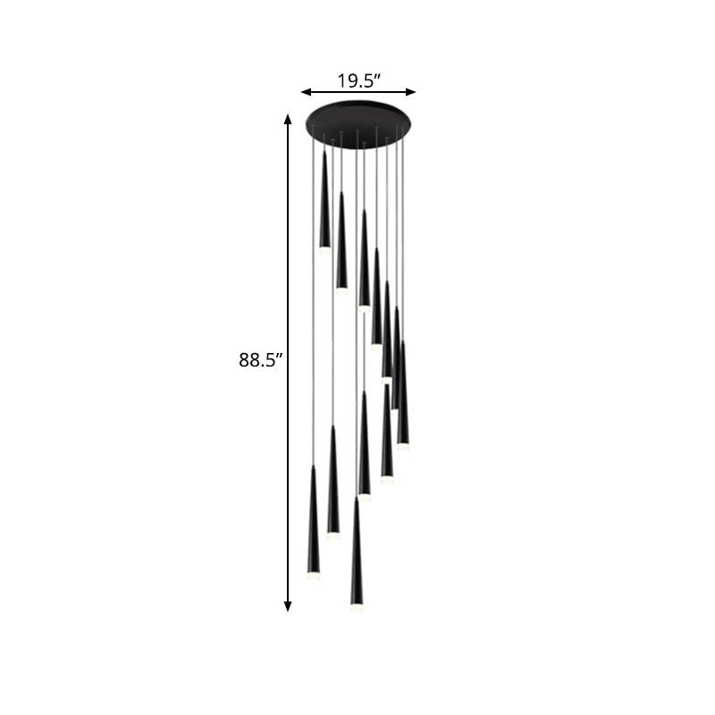 Contemporary Acrylic Black Hanging Lamp: 9/12/18 Lights Multi Light Pendant With Spiral Design For