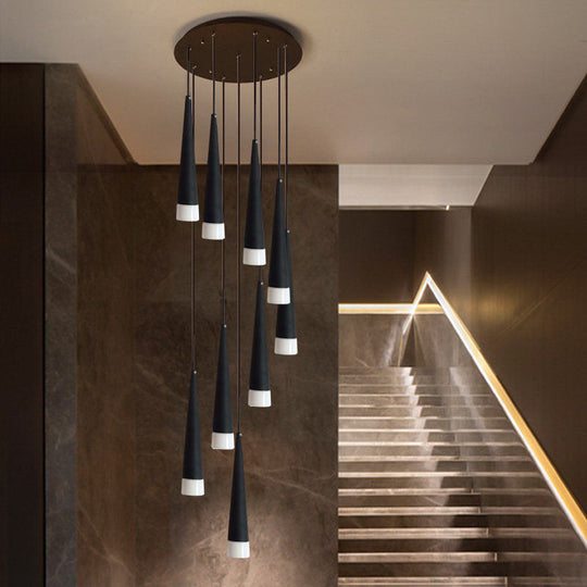 Contemporary Acrylic Black Hanging Lamp: 9/12/18 Lights Multi Light Pendant With Spiral Design For