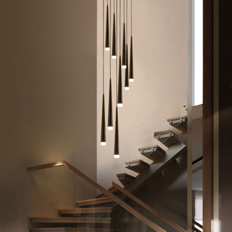 Contemporary Acrylic Black Pendant Lamp With Spiral Design - 9/12/18 Lights Ideal For Stairs