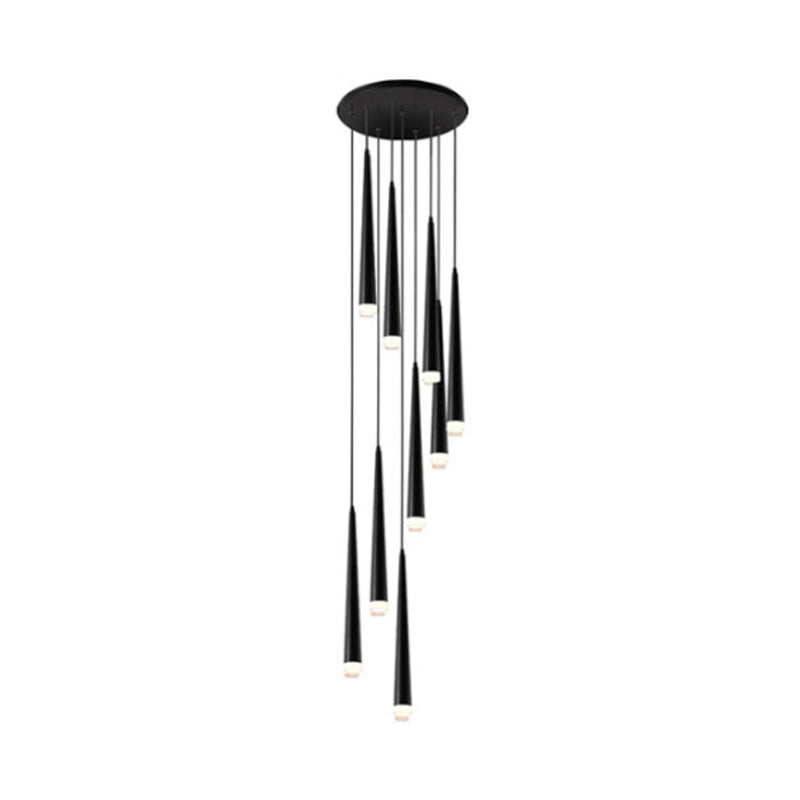 Contemporary Acrylic Black Pendant Lamp With Spiral Design - 9/12/18 Lights Ideal For Stairs