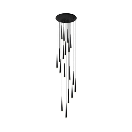 Contemporary Acrylic Black Pendant Lamp With Spiral Design - 9/12/18 Lights Ideal For Stairs