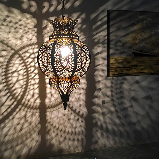 Hollow Out Vintage Metal Gourd Shade Brass Pendant Lamp - 1-Bulb Hanging Ceiling Lighting