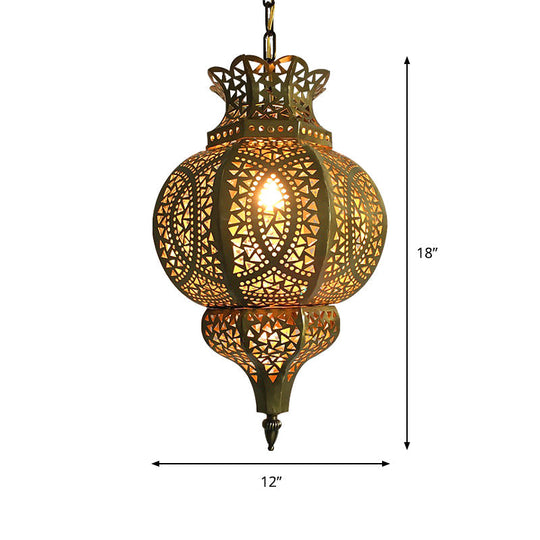 Hollow Out Vintage Metal Gourd Shade Brass Pendant Lamp - 1-Bulb Hanging Ceiling Lighting