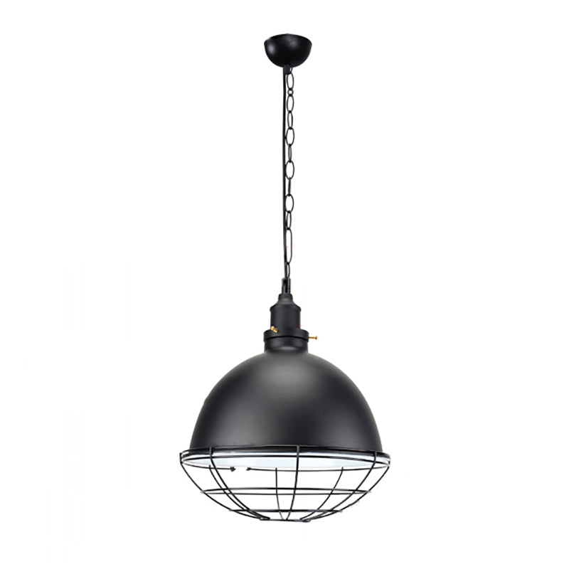 Retro Industrial Metal Pendant Light - Bowl Shade 1 Bulb Black/White/Red Indoor Ceiling With Wire