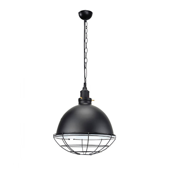 Retro Industrial Metal Pendant Light - Bowl Shade 1 Bulb Black/White/Red Indoor Ceiling With Wire