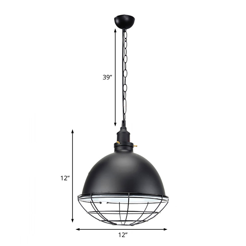Retro Industrial Metal Pendant Light - Bowl Shade 1 Bulb Black/White/Red Indoor Ceiling With Wire