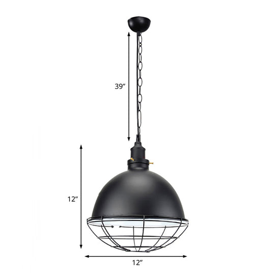 Retro Industrial Metal Pendant Light - Bowl Shade 1 Bulb Black/White/Red Indoor Ceiling With Wire