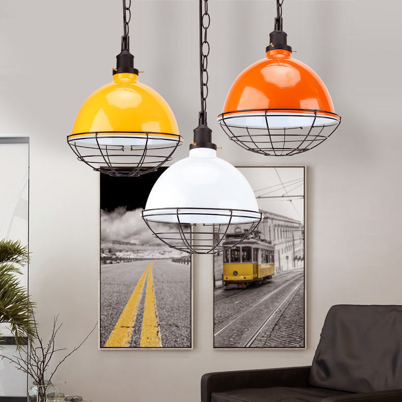 Retro Industrial Metal Pendant Light - Bowl Shade 1 Bulb Black/White/Red Indoor Ceiling With Wire