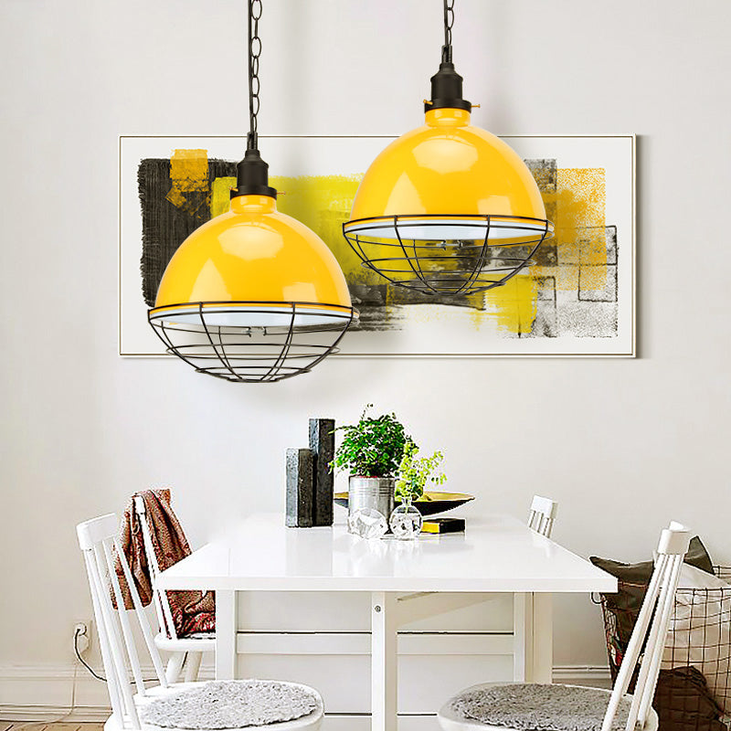 Retro Industrial Metal Pendant Light - Bowl Shade 1 Bulb Black/White/Red Indoor Ceiling With Wire