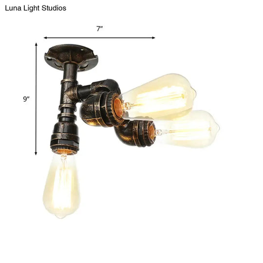 Vintage Water Pipe Metal Semi Flush Mount Ceiling Light Fixture - Antique Brass/Silver/Bronze 3/4