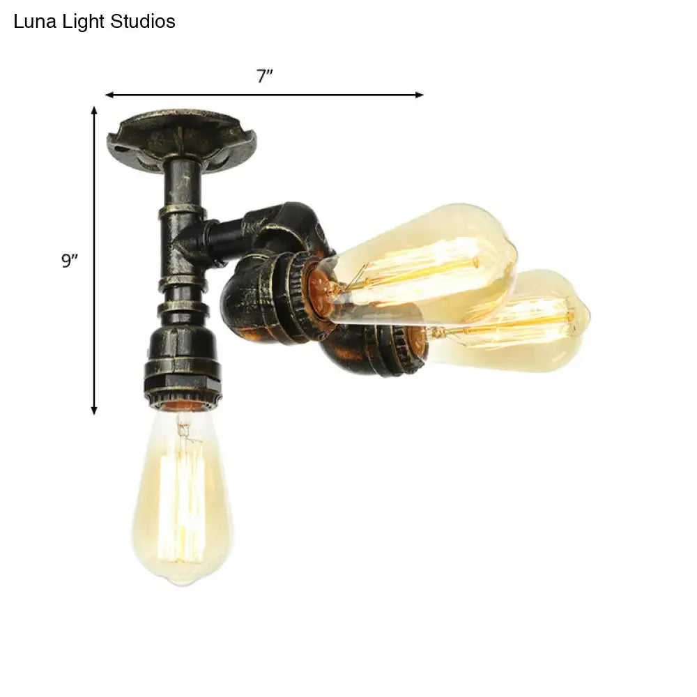 Vintage Water Pipe Metal Semi Flush Mount Ceiling Light Fixture - Antique Brass/Silver/Bronze 3/4