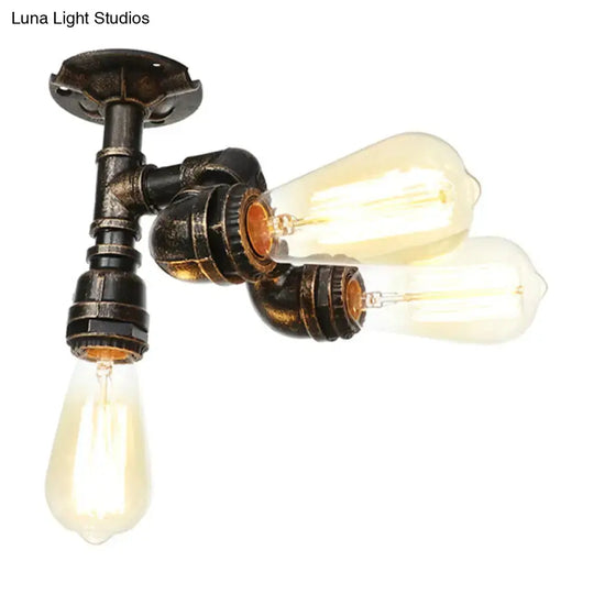 Vintage Water Pipe Metal Semi Flush Mount Ceiling Light Fixture - Antique Brass/Silver/Bronze 3/4
