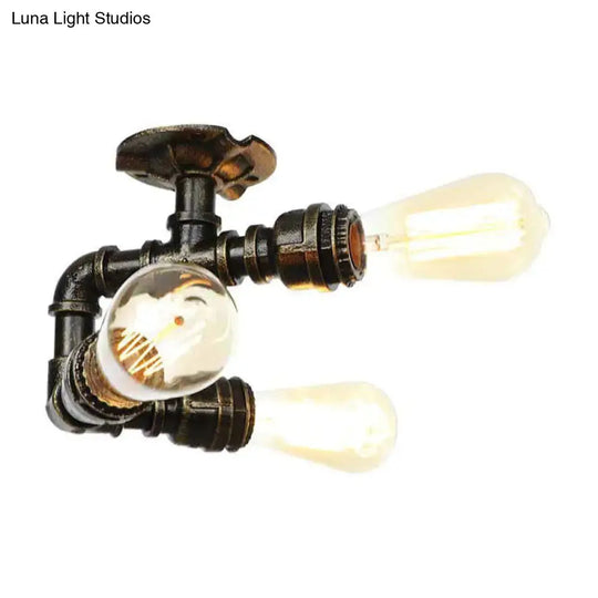 Vintage Water Pipe Metal Semi Flush Mount Ceiling Light Fixture - Antique Brass/Silver/Bronze 3/4