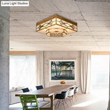 4 - Light Colonial Square Opal Glass Flush Mount Gold Kitchen Lighting Fixture